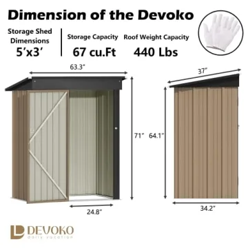 Devoko 5x3 FT Lockable Metal Garden Shed for Outdoor Storage