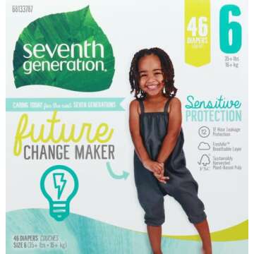 Seventh Generation Baby Diapers for Sensitive Skin, Size 6 - 46 Count Super Pack