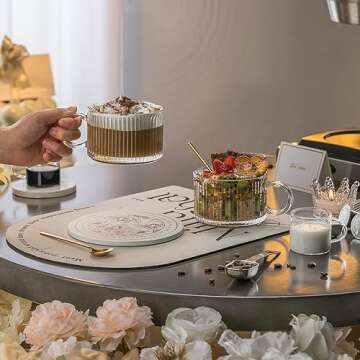 Buaic Glass Coffee Mugs, Vintage Vertical Stripes Coffee Mugs 14 Oz Set of 2, Glass Coffee Cups for Cappuccino, Latte,Cereal,With 2 PACK Espresso Cups, Wish Card Gift Box for Coffee Lover