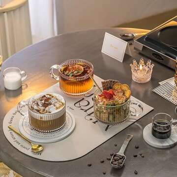 Buaic Glass Coffee Mugs, Vintage Vertical Stripes Coffee Mugs 14 Oz Set of 2, Glass Coffee Cups for Cappuccino, Latte,Cereal,With 2 PACK Espresso Cups, Wish Card Gift Box for Coffee Lover