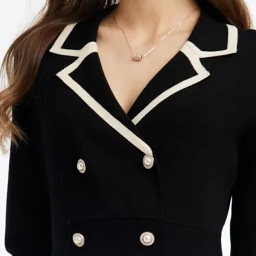 GOELIA Black Mini Sweater Dress for Women, Button up 3/4 Sleeve Knit Dresses for Teacher Work Business in Fall