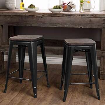 JUMMICO Metal Bar Stools Indoor Outdoor Stackable Modern 24 Inches Metal Counter Height Industrial B...