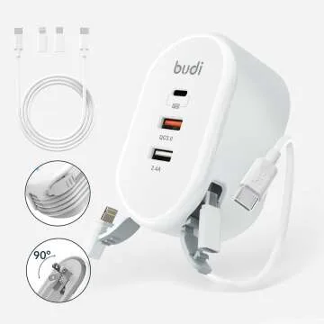 Budi 38W USB Wall Charger with 3 Ports and Cables