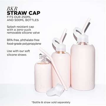 bkr Straw Cap - For 16oz/500mL Little Glass Water Bottle - Sheer White - Dishwasher Safe - BPA Free