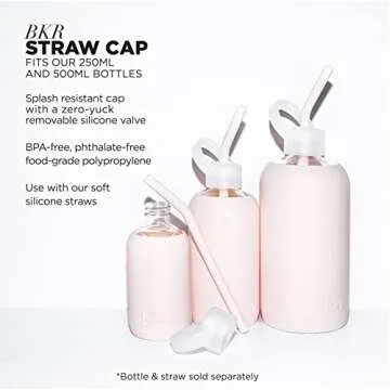 bkr Straw Cap - For 16oz/500mL Little Glass Water Bottle - Sheer White - Dishwasher Safe - BPA Free