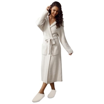 MH MYLUNE HOME Ultra Soft Robe with Pockets - Plush Calf-Length Loungewear for Women