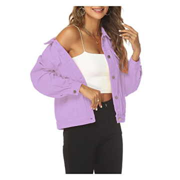 LifeShe Women's Basic Button Down Denim Jean Jacket Coat Purple