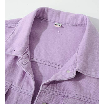 LifeShe Women's Basic Button Down Denim Jean Jacket Coat Purple