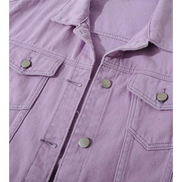 LifeShe Women's Basic Button Down Denim Jean Jacket Coat Purple
