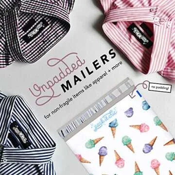 Pack It Chic - 10X13 (100 Pack) Ice Cream Pattern Poly Mailer Envelope Plastic Custom Mailing & Shipping Bags - Self Seal