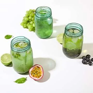 16 oz Teal Mason Jars with Lids，Regular Mouth Canning Jar, 6 Pack Multifunction Glass Container, for Storage, Canning, Pickling, Preserving, Fermenting, DIY Crafts & Decor