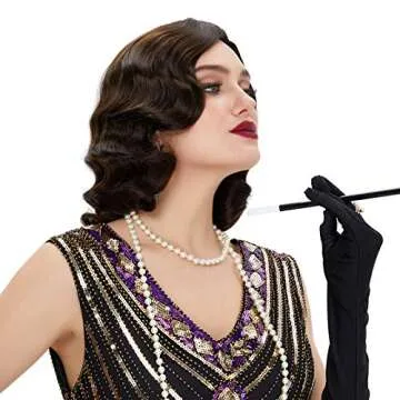 STfantasy Finger Wave Wig 1920s Retro Mid Length Long Curly Synthetic Hair for Women Cosplay Halloween Party Costume (Dark Brown)