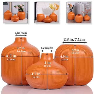 Charming Orange Ceramic Vase Set of 3 for Home Decor