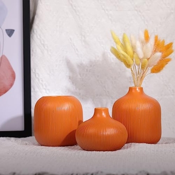 Charming Orange Ceramic Vase Set of 3 for Home Decor