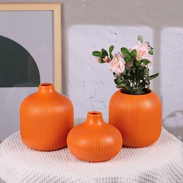 Charming Orange Ceramic Vase Set of 3 for Home Decor