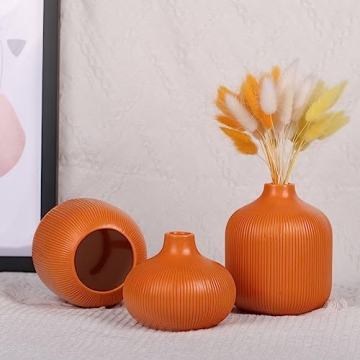 Charming Orange Ceramic Vase Set of 3 for Home Decor