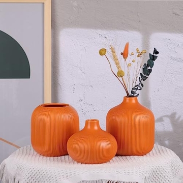 Charming Orange Ceramic Vase Set of 3 for Home Decor
