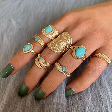 17 MILE 82 Pcs Vintage Gold Knuckle Rings Set for Women, Bohemian Stackable Joint Finger Rings, Retro Stone Crystal Stacking Midi Rings Pack (Gold)