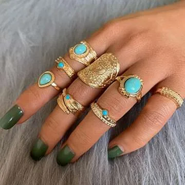 17 MILE 82 Pcs Vintage Gold Knuckle Rings Set for Women, Bohemian Stackable Joint Finger Rings, Retro Stone Crystal Stacking Midi Rings Pack (Gold)