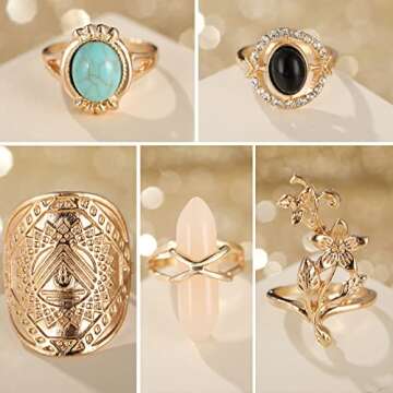 17 MILE 82 Pcs Vintage Gold Knuckle Rings Set for Women, Bohemian Stackable Joint Finger Rings, Retro Stone Crystal Stacking Midi Rings Pack (Gold)