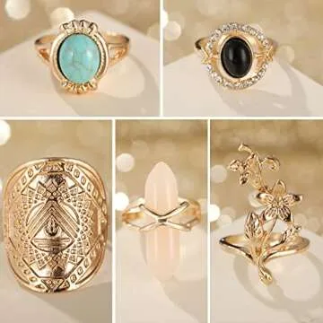 17 MILE 82 Pcs Vintage Gold Knuckle Rings Set for Women, Bohemian Stackable Joint Finger Rings, Retro Stone Crystal Stacking Midi Rings Pack (Gold)