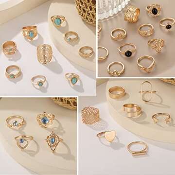 17 MILE 82 Pcs Vintage Gold Knuckle Rings Set for Women, Bohemian Stackable Joint Finger Rings, Retro Stone Crystal Stacking Midi Rings Pack (Gold)