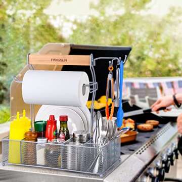 FANGSUN Large Grill Utensil Caddy, Picnic Condiment Caddy, BBQ Organizer for Outdoor Grilling, Campi...