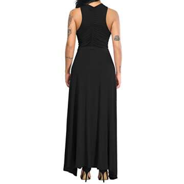 Velius Women Sexy Hollow Out Halter Wrap Sleeveless Plain Pleated Slit Casual Long Maxi Dress - Eleg...