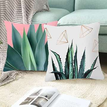 Throw Pillow Cover Green Succulent Plant - 18 x 18 Tropical Plant Cactus pillow Case - 4 Pack Square...