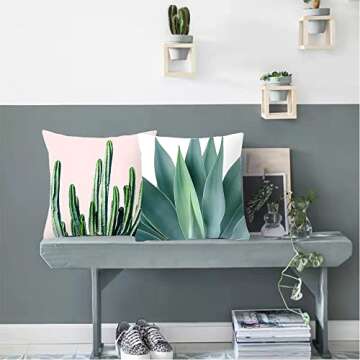 Buy Green Succulent Throw Pillow Covers - 4 Pack Square