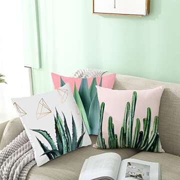 Buy Green Succulent Throw Pillow Covers - 4 Pack Square