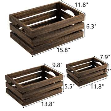ZOOFOX Set of 3 Nesting Wooden Crates, Rustic Wood Basket with Handles, Decorative Farmhouse Wooden ...
