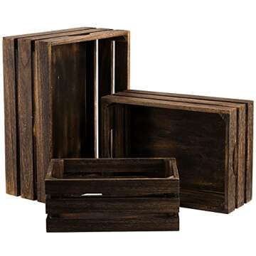 ZOOFOX Set of 3 Nesting Wooden Crates, Rustic Wood Basket with Handles, Decorative Farmhouse Wooden Storage Container Boxes for Party, Office, Bedroom, Kitchen and Closet