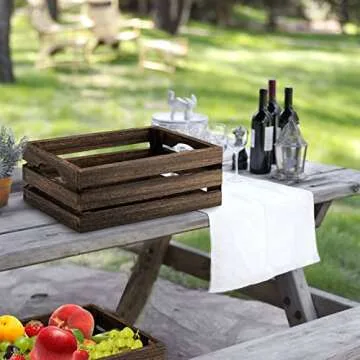 ZOOFOX Set of 3 Nesting Wooden Crates, Rustic Wood Basket with Handles, Decorative Farmhouse Wooden Storage Container Boxes for Party, Office, Bedroom, Kitchen and Closet