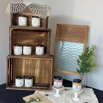 ZOOFOX Set of 3 Nesting Wooden Crates, Rustic Wood Basket with Handles, Decorative Farmhouse Wooden Storage Container Boxes for Party, Office, Bedroom, Kitchen and Closet