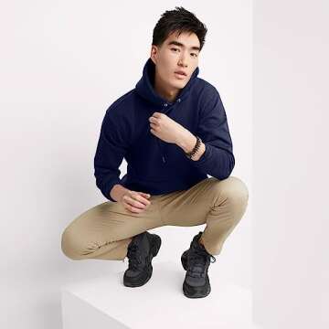 Hanes Men's Pullover EcoSmart Hooded Sweatshirt, Navy, Large