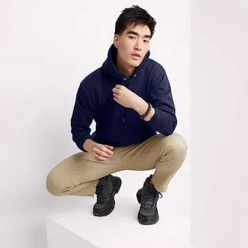 Hanes Men's Pullover EcoSmart Hooded Sweatshirt, Navy, Large