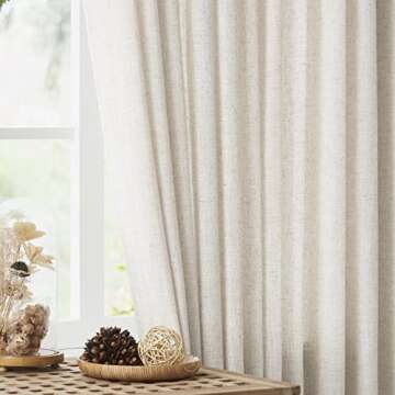 Vision Home Natural Pinch Pleated Semi Sheer Curtains Textured Linen Blended Light Filtering Window ...