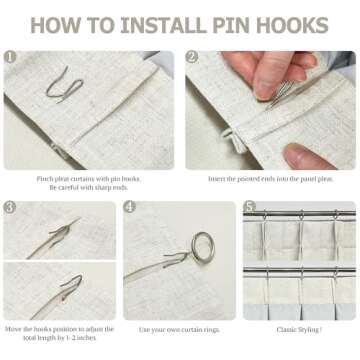 Vision Home Natural Pinch Pleated Semi Sheer Curtains Textured Linen Blended Light Filtering Window Curtains 108 inch for Living Room Bedroom Pinch Pleat Drapes with Hooks 2 Panels 9ft 42" Wx108 L