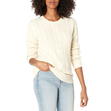 Amazon Essentials Women's Fisherman Cable Long-Sleeve Crewneck Sweater (Available in Plus Size), Cream, X-Large