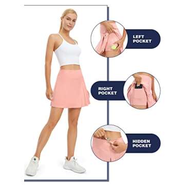 PERSIT Tennis Golf Skirt for Women Skorts Skirts for Women with Pockets Pleated High Waisted Athletic Running Workout Hiking Sport Skirt-Pink-S