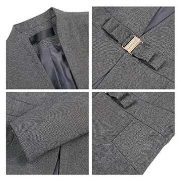 MODFUL Women's Business Pant Suit Set 2 Piece Slim Fit Blazer Jacket One Button Buckle Closure Lady Work Suit for Office (Grey, Large)