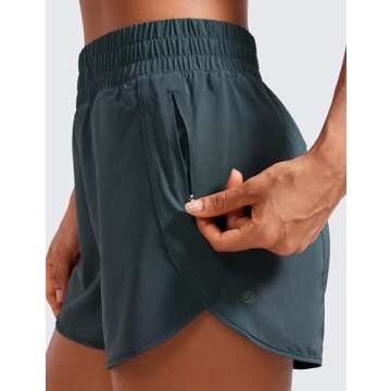 CRZ YOGA Women's High Waisted Running Shorts Mesh Liner - 3'' Dolphin Quick Dry Athletic Gym Track Workout Shorts Zip Pocket Melanite X-Small