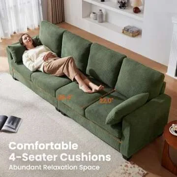 CHIC HOUSE Corduroy Modular Sectional Couch with Ottoman Chaise, L Shaped 4-seat Sofa for Living Roo...
