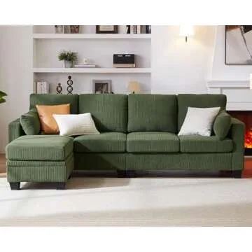 CHIC HOUSE Corduroy Sectional Couch with Ottoman Storage