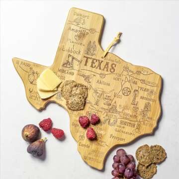 Totally Bamboo Destination Texas State Shaped Serving and Cutting Board, Includes Hang Tie for Wall ...