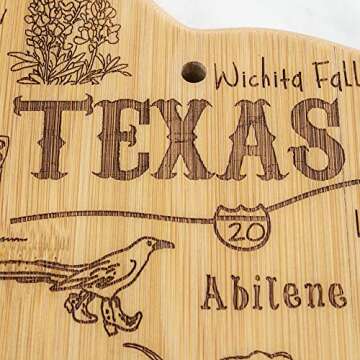 Totally Bamboo Destination Texas State Shaped Serving and Cutting Board, Includes Hang Tie for Wall Display