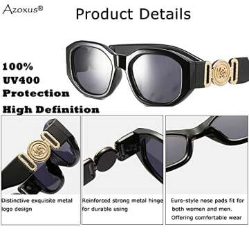 Azoxus Stylish Retro Small Rectangle Sunglasses Non Polarized Vintage 90's Square Frame Black