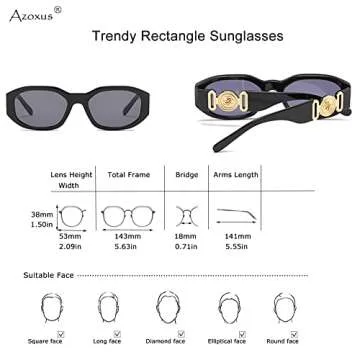 Azoxus Stylish Retro Small Rectangle Sunglasses Non Polarized Vintage 90's Square Frame Black