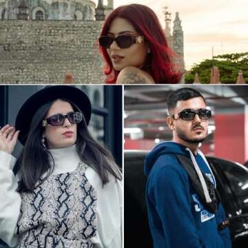 Azoxus Stylish Retro Small Rectangle Sunglasses Non Polarized Vintage 90's Square Frame Black